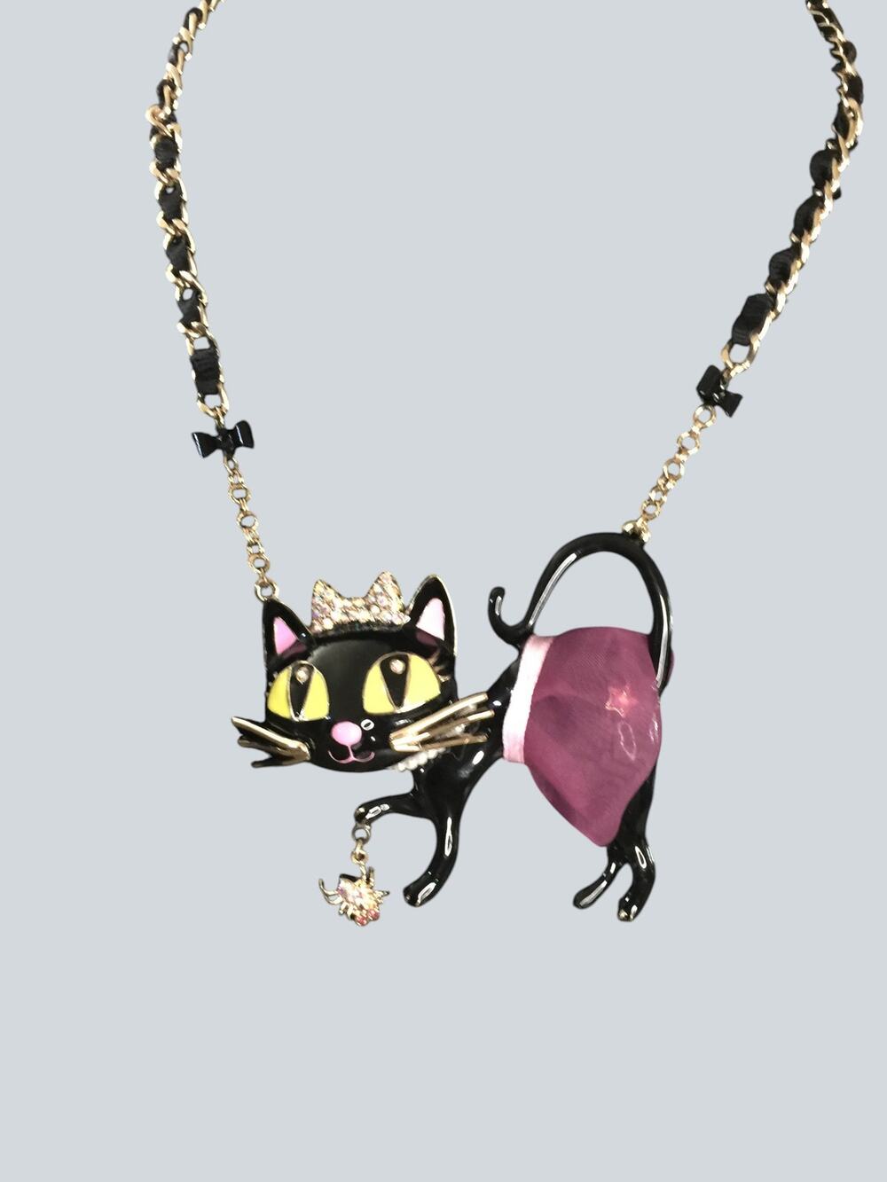 Betsey Johnson Black Cat Tutu Necklace Spider Pendant Halloween Gothic NWT